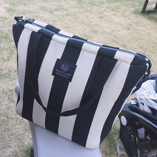 Insulated Tote Bag Black Stripes