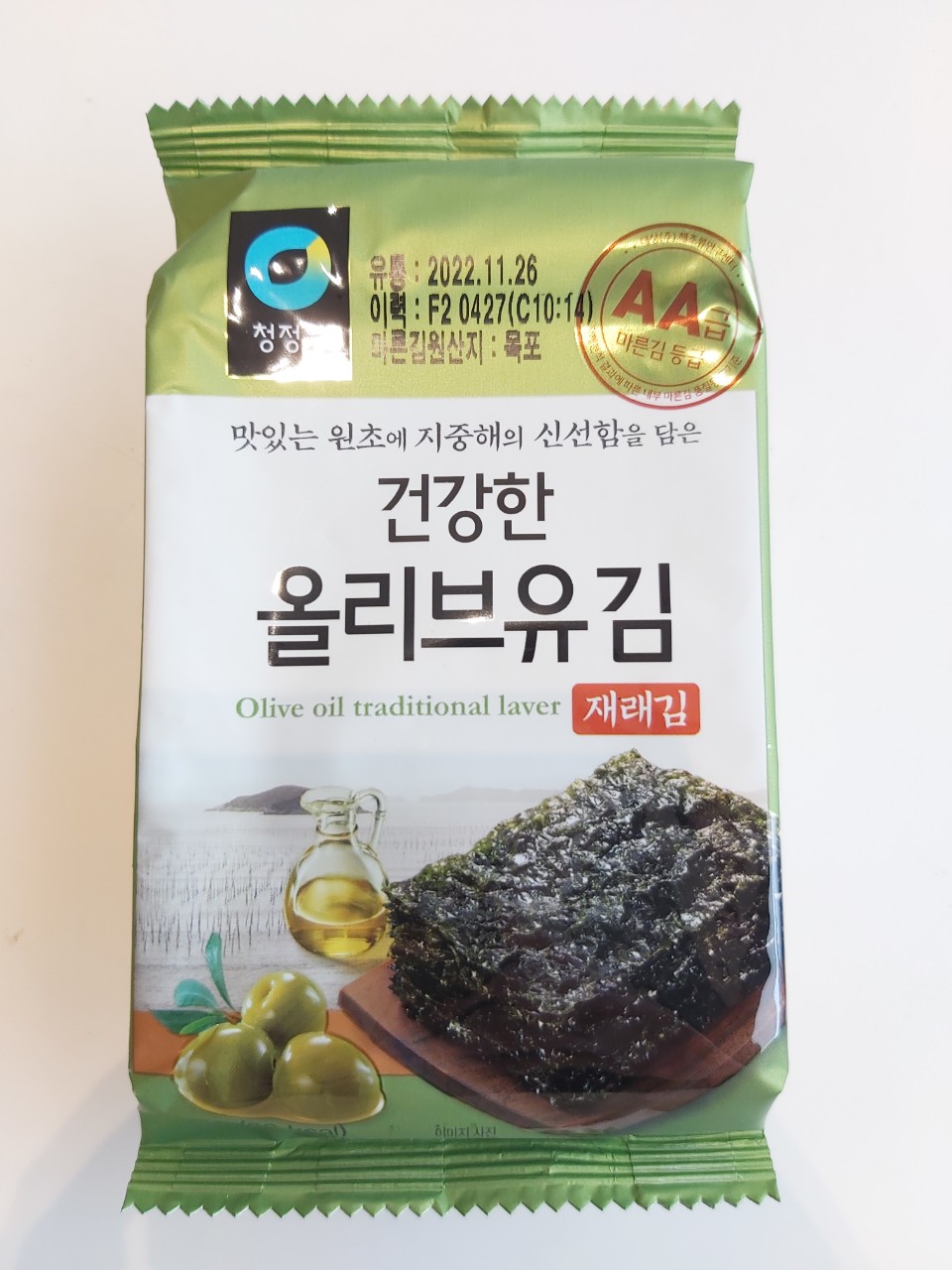 Oliveyoo JaeraeKim (Seasoned Seaweed With Olive Oil) 1pc